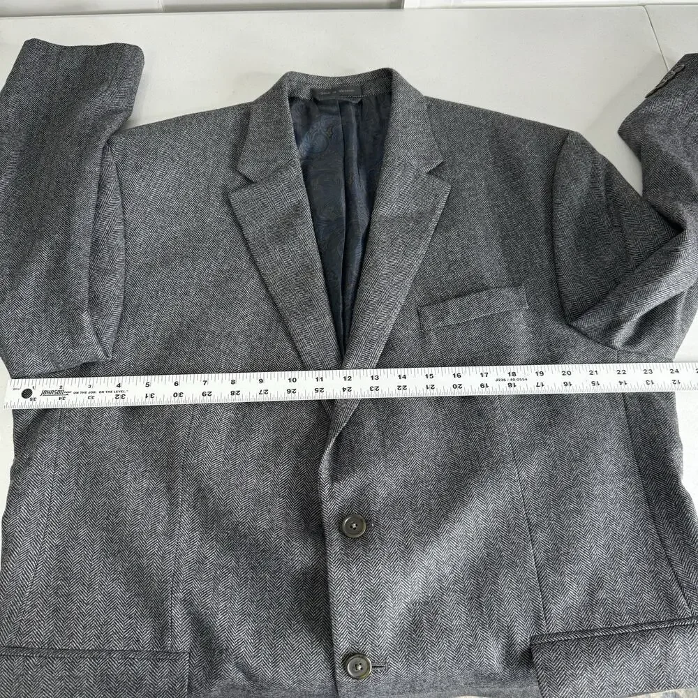Lauren Ralph Lauren‎ Herringbone Blazer Mens 46R Wool Cashmere Gray Old Money